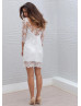 Two Piece Ivory Floral Lace Midi Wedding Dress 